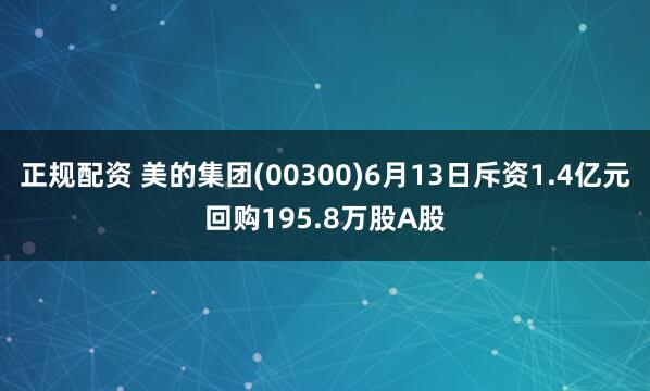 正规配资 美的集团(00300)6月13日斥资1.4亿元回购195.8万股A股